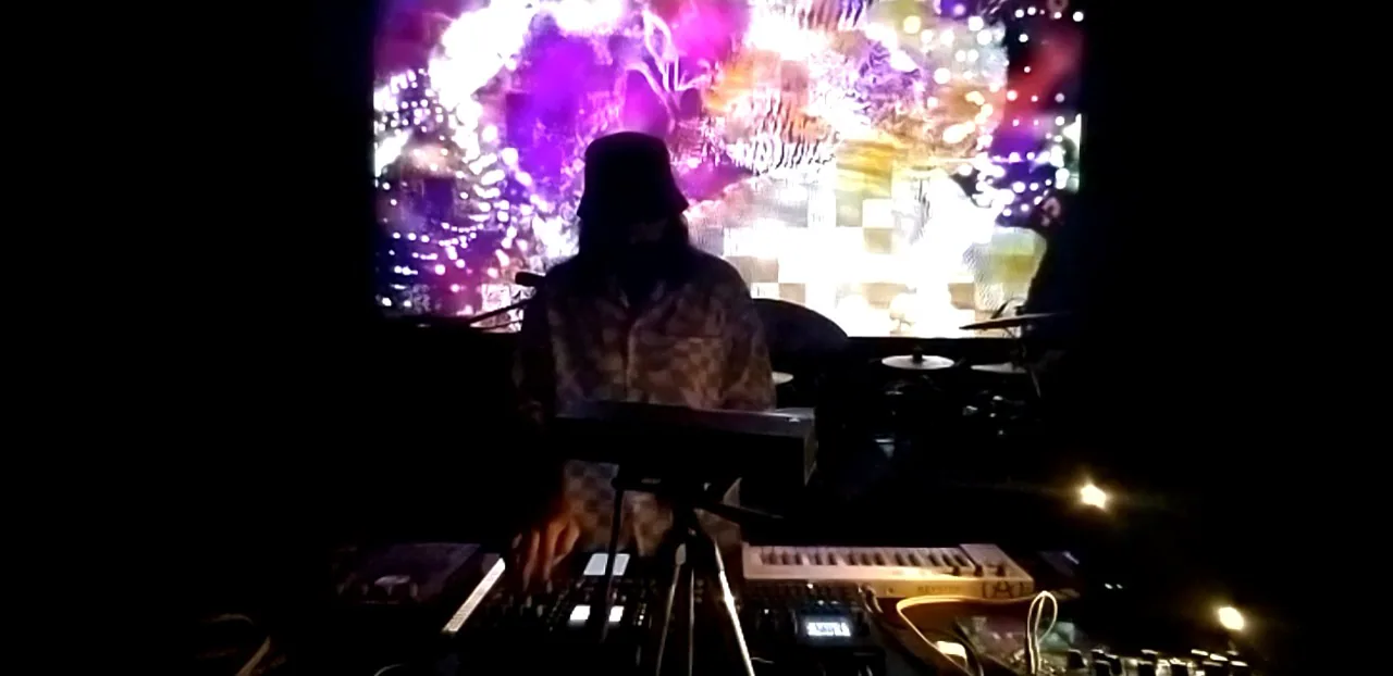 Experimental live performance framed by visuals.